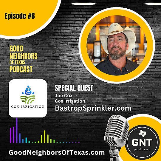 A man in a cowboy hat is on a good neighbors of texas podcast