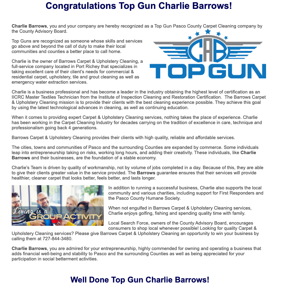 Top Gun - Richey, FL - Barrows Carpet & Upholstery Cleaning