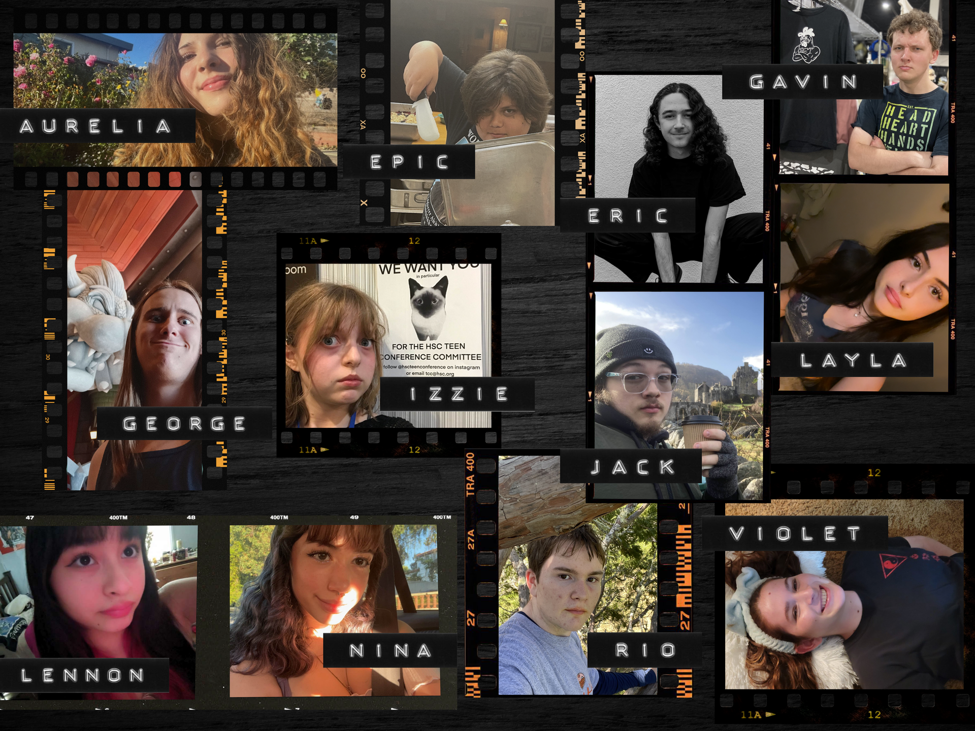 A group of young people in candid snapshots in a collage.