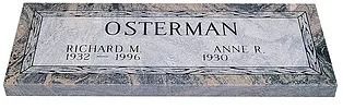 Gravestone with the last name OSTERMAN. Dates and names for Richard M. and Anne R. are inscribed.