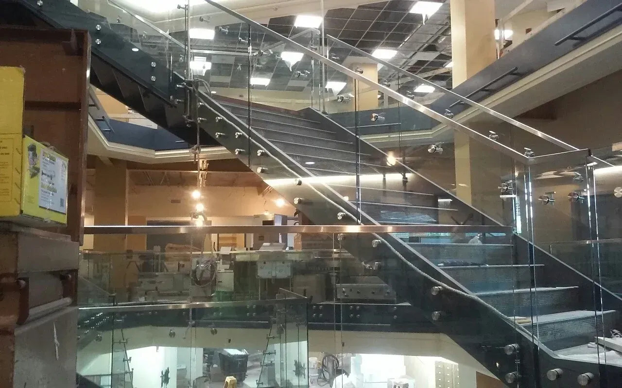 custom steel staircase with glass