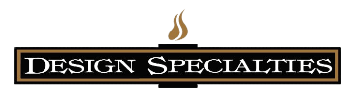 Logo for Design Specialties: a brown rectangular bar with white text and a flame icon.