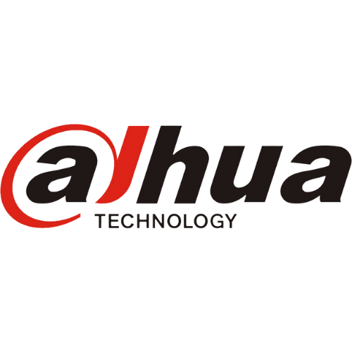 Le logo de la technologie dahua est rouge et noir sur fond blanc.