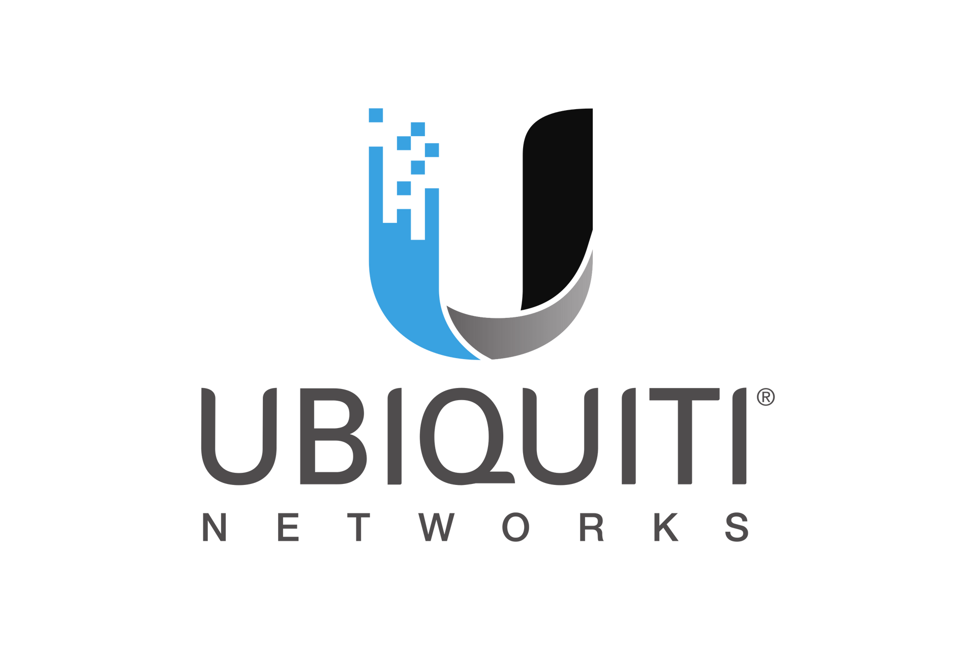 Un logo pour les réseaux ubiquiti avec un u bleu sur fond blanc.