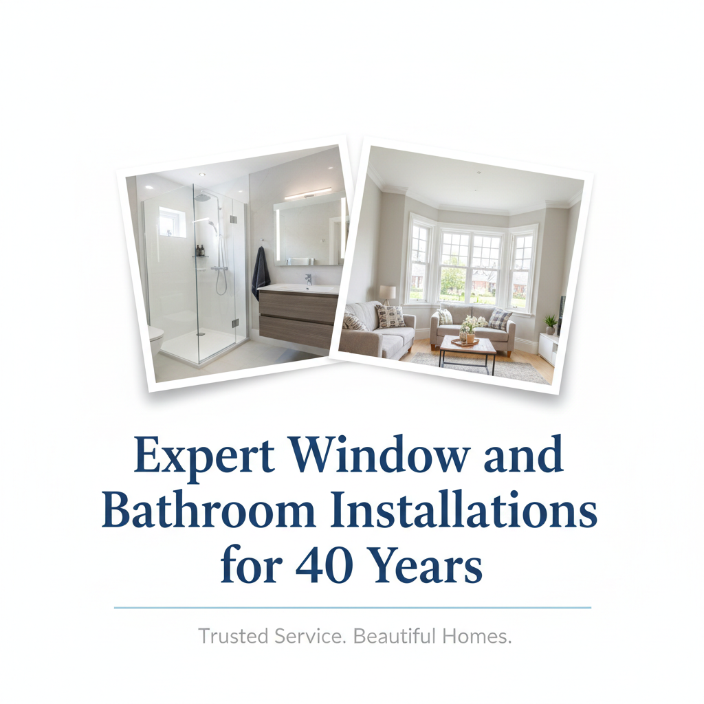 Bathroom and living room photos, with text