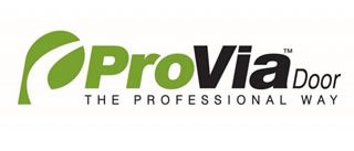 ProVia Door logo with green leaf-like design and text 