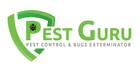 Green Pest Guru logo with a shield, bug icon, and text "Pest Control & Bugs Exterminator."