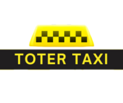 A toter taxi logo with a checkered top on a white background.