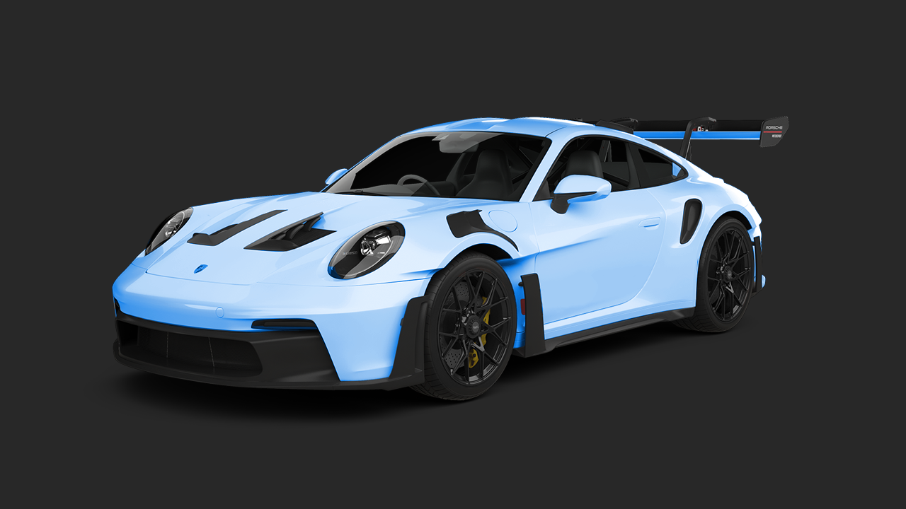 A white and yellow sports car on a black background.