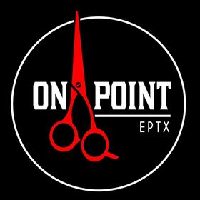 White circle logo with red scissors and &ldquo;ON POINT&rdquo; text on black background, plus &ldquo;EPTX&rdquo; in small type
