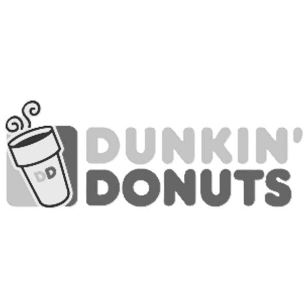 A black and white dunkin donuts logo with a cup of coffee