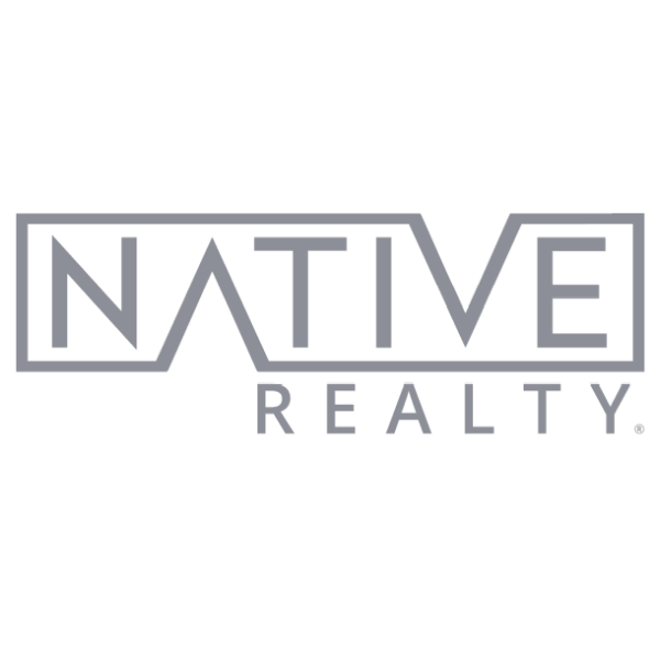 The logo for native realty is gray and white.