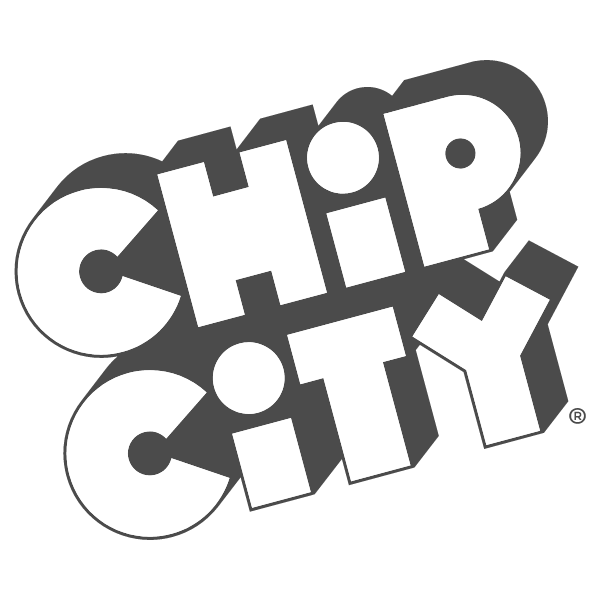 A black and white logo for chip city