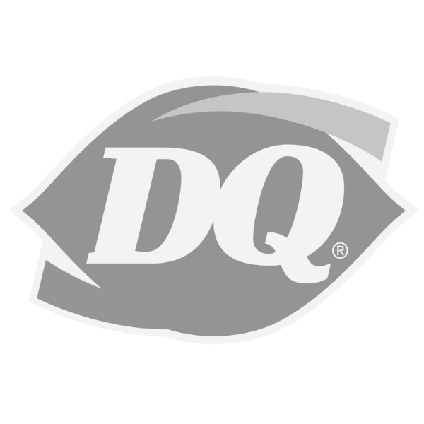 A gray and white dq logo on a white background