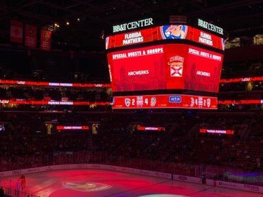 A hockey game is being played at the nba center