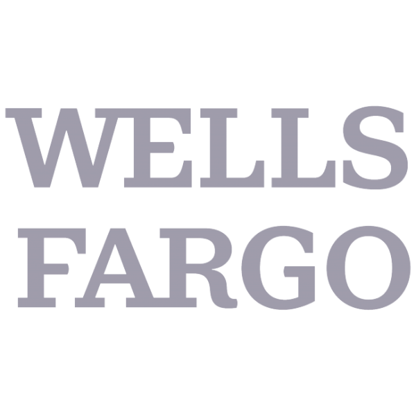 The wells fargo logo is shown in gray on a white background.
