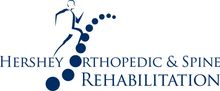 Logo for Hershey Orthopedic & Spine Rehabilitation with a runner and spine made of blue circles.