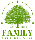 A logo for family tree removal with a tree in the center