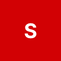 The letter s is white on a red background.