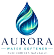 Aurora Water Softener Logo with Aurora-Inspired Water Droplet, Ripple Graphic, Sparkle Details, and Company Name Aurora, IL