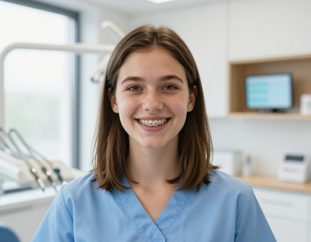 Brackets estéticos en paciente sonriente