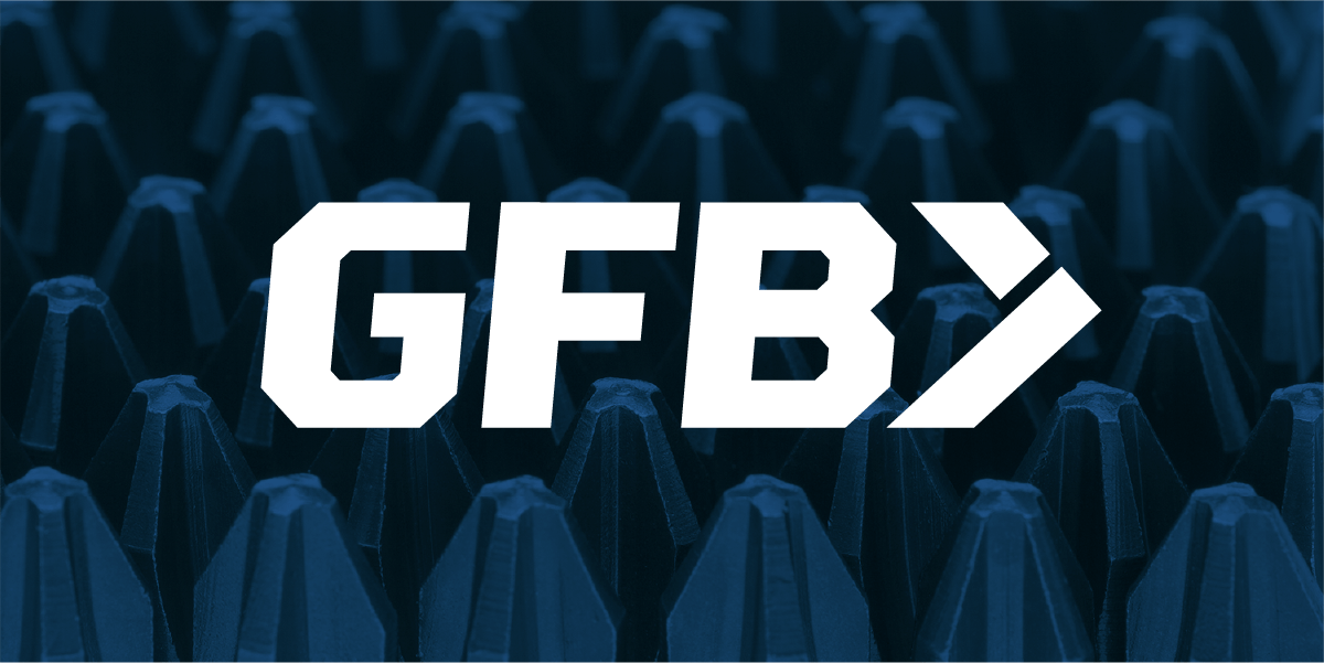 The gfb logo is on a dark blue background