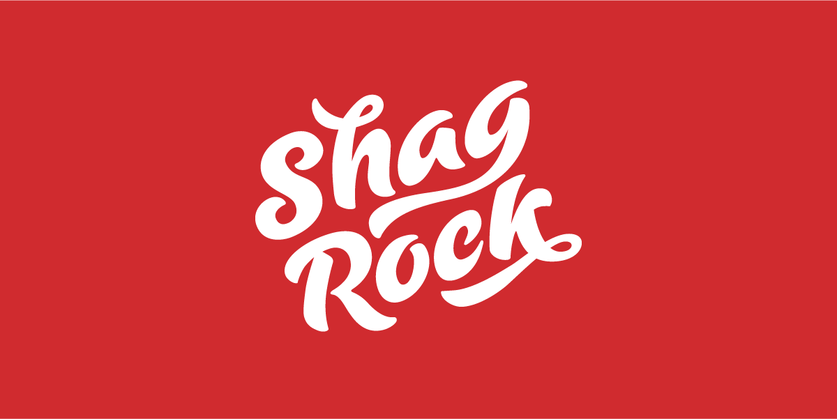 Shag Rock logo on a red background – band branding