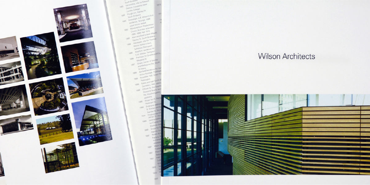 Wilson Architects 125th anniversary brochure showing brand logo