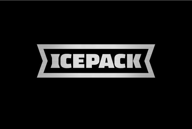 Icepack branding logo rendered in steel on a black background