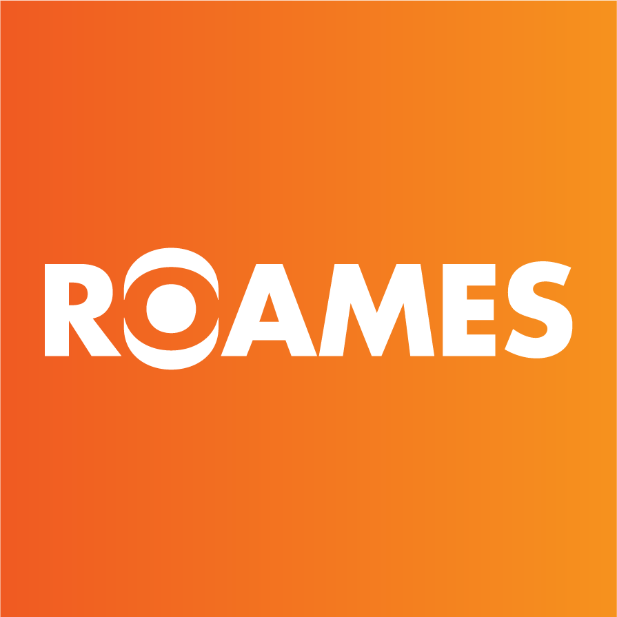 A white ROAMES branding logo on a vibrant orange gradient
