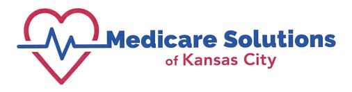A logo for medicare solutions of kansas city with a heart and a heartbeat.