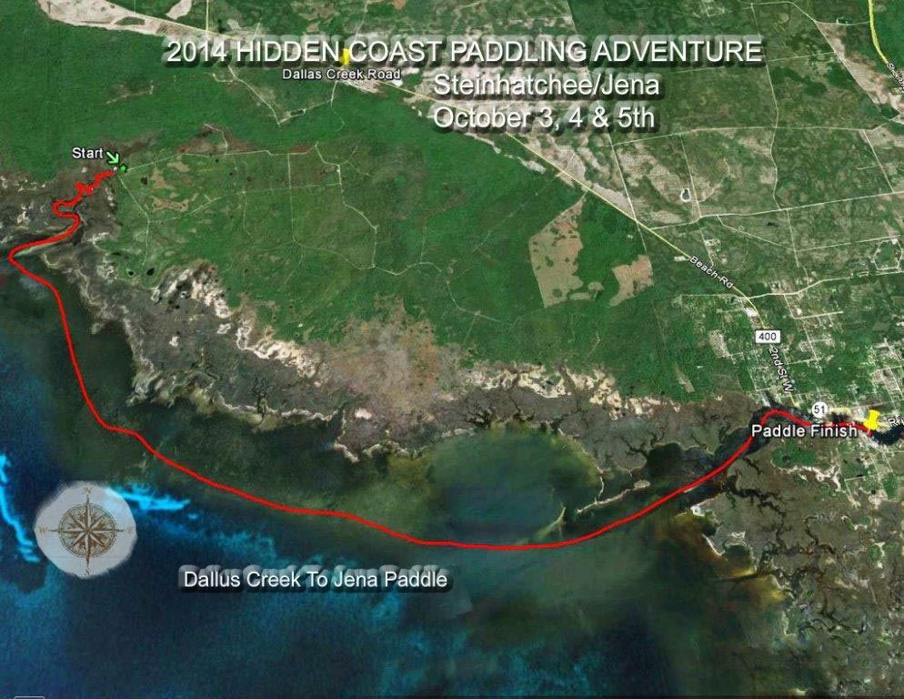 An aerial view of the 2014 hidden coast paddling adventure