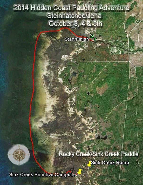 A map of the 2014 hidden coast paddling adventure