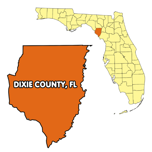 A map showing the location of dixie county in florida