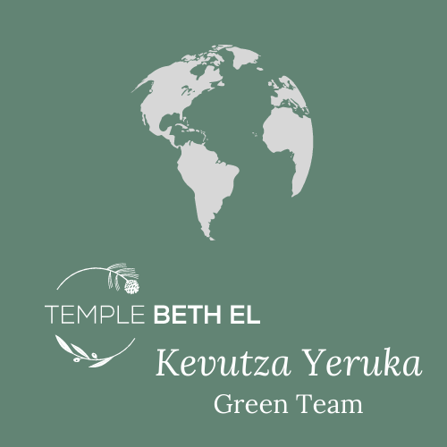 Our Green Team's logo - a green background with a world outline with the TBE English logo and 