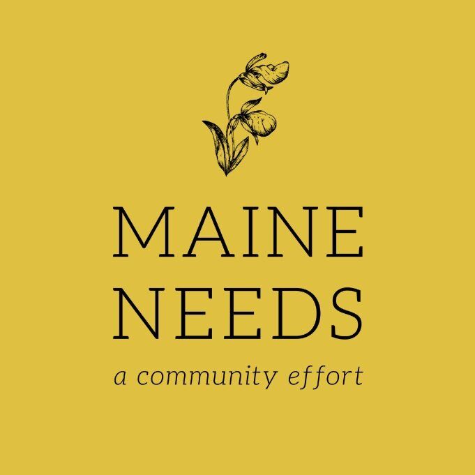 Maine Needs' logo - mustard yellow background with black text reading 