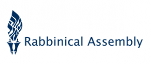 Rabbinical Assembly's logo - in navy blue. to the left, there is a Torah with the Hebrew words Torah Or rising up like a candle flame. It says Rabbinical Assembly to the right