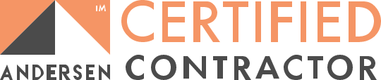 a logo for a certified contractor that is orange and black