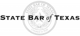 A black and white logo for the state bar of texas