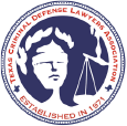 The logo for the texas criminal defense lawyers association shows a woman holding a scale of justice.