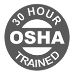 A 30 hour osha trained logo in a circle on a white background.