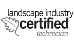 A black and white logo for a landscape industry certified technician.