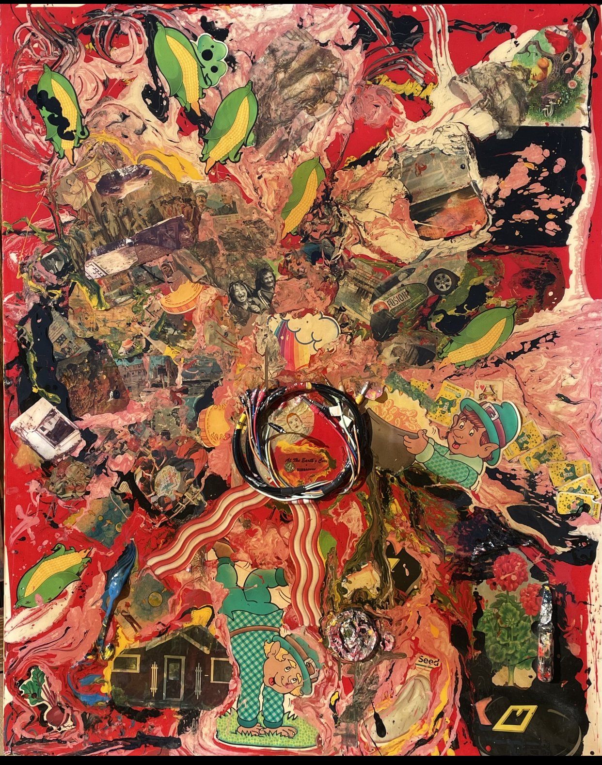 A colorful painting with a circle in the middle