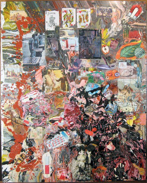 A painting with a lot of different images on it