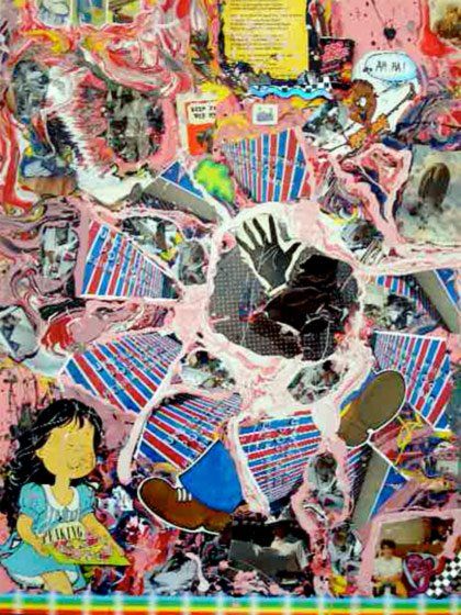 A collage of pictures including a girl and a spoon