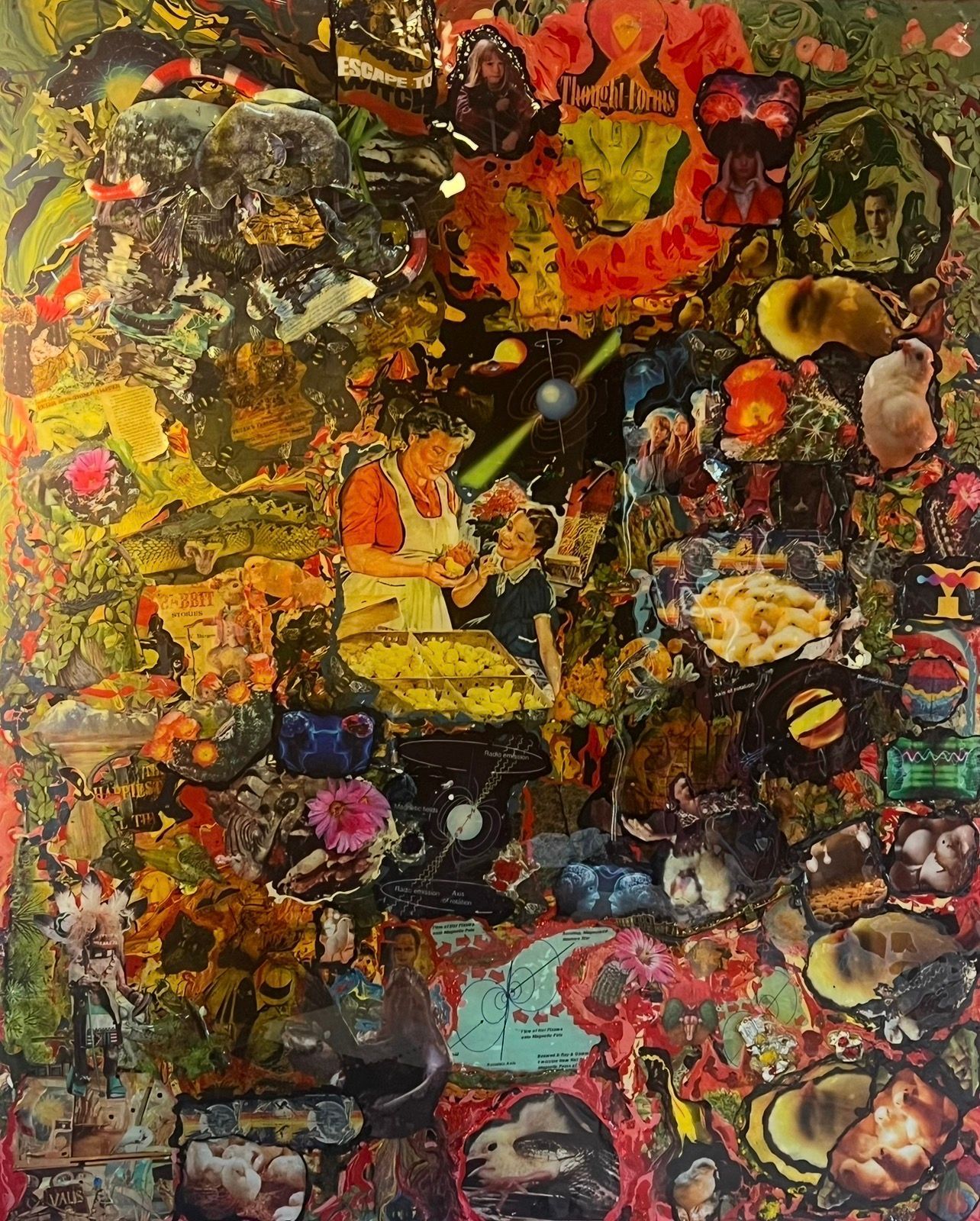 A colorful collage with a man playing a guitar