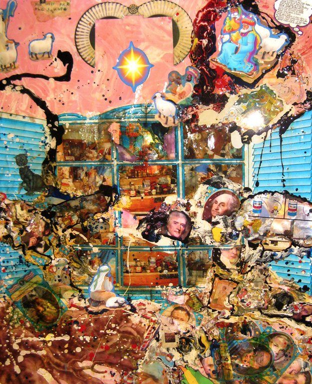 A painting with a lot of pictures on it