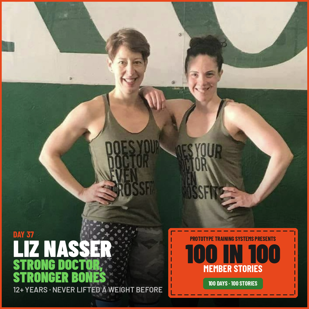 Liz Nasser, 12-year Prototype member, in a Doctor CrossFit shirt — Day 37 of 100 in 100.