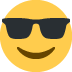 A yellow smiley face wearing sunglasses on a white background.