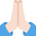 A pair of hands folded in prayer on a white background.